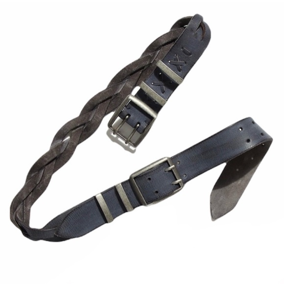 Free People Duran Leather Belt Black Square Double Buckle Buckle Rustic Western - Picture 2 of 8